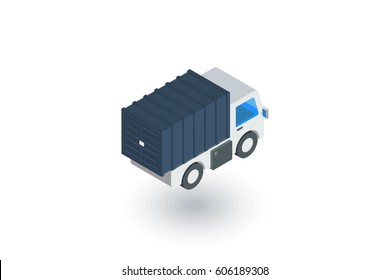 truck cab, van body, container isometric flat icon. 3d vector colorful illustration. Pictogram isolated on white background