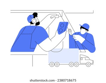 Truck cabin assembling abstract concept vector illustration. Repairmen welding truck parts, vehicle cabin production at factory, automotive industry, car manufacturing abstract metaphor.