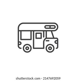 Truck camper line icon. linear style sign for mobile concept and web design. Caravan camper outline vector icon. Symbol, logo illustration. Vector graphics