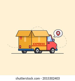 truck car with cardboard paper box for express shipping cargo delivery service transportation vector illustration