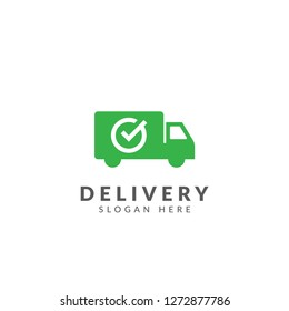Truck car delivery logo vector design template with truck, car and check mark symbol, trusted delivery logo template