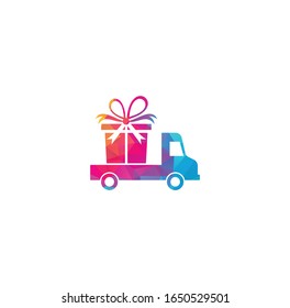 Truck car delivery logo vector design template with truck, car and speed symbol, fast delivery logo template. truck gift delivery logo.	