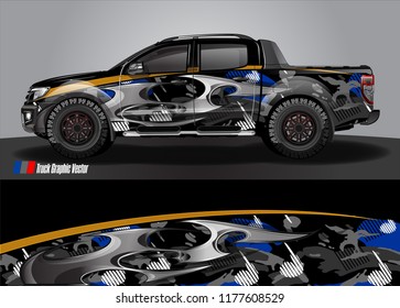 truck and car graphic vector. metallic  curved shape with grunge background design for vehicle vinyl wrap 