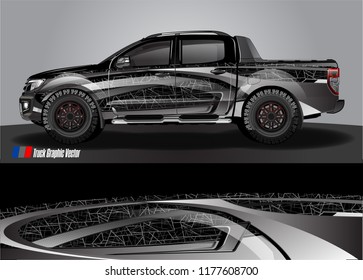 truck and car graphic vector. metallic  curved shape with grunge background design for vehicle vinyl wrap 