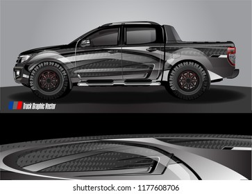 truck and car graphic vector. metallic  curved shape with grunge background design for vehicle vinyl wrap 