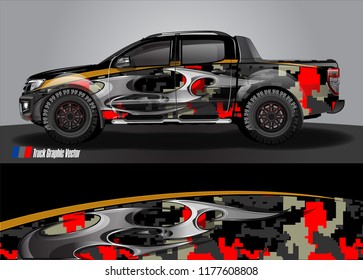 truck and car graphic vector. metallic  curved shape with grunge background design for vehicle vinyl wrap 