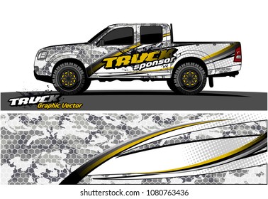 truck and car graphic vector. simple curved shape with grunge background design for vehicle vinyl wrap 