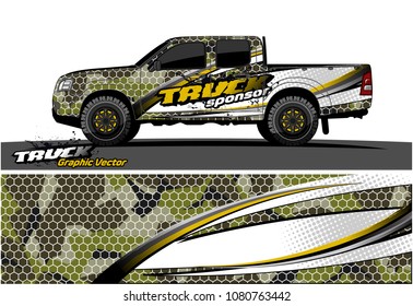 truck and car graphic vector. simple curved shape with grunge background design for vehicle vinyl wrap 
