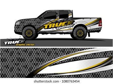 truck and car graphic vector. simple curved shape with grunge background design for vehicle vinyl wrap 