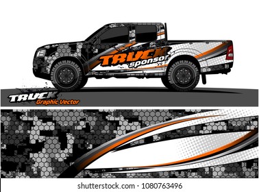 truck and car graphic vector. simple curved shape with grunge background design for vehicle vinyl wrap 