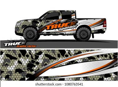 truck and car graphic vector. simple curved shape with grunge background design for vehicle vinyl wrap 