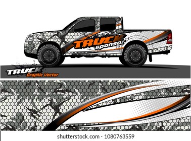 truck and car graphic vector. simple curved shape with grunge background design for vehicle vinyl wrap 