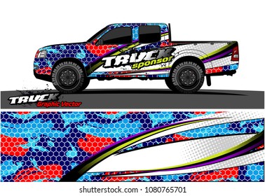 truck and car graphic vector. simple curved shape with grunge background design for vehicle vinyl wrap 