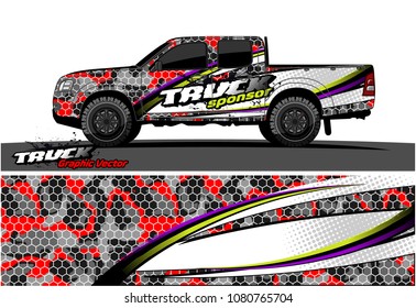 truck and car graphic vector. simple curved shape with grunge background design for vehicle vinyl wrap 