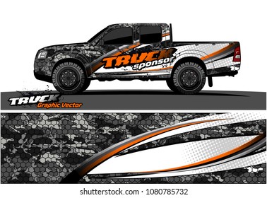 truck and car graphic vector. simple curved shape with grunge background design for vehicle vinyl wrap 