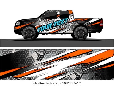 truck and car graphic vector. simple curved shape with grunge background design for vehicle vinyl wrap 