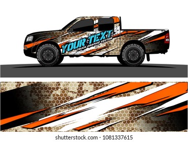 truck and car graphic vector. simple curved shape with grunge background design for vehicle vinyl wrap 