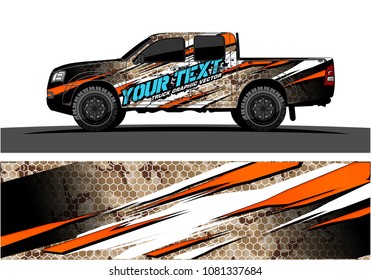 truck and car graphic vector. simple curved shape with grunge background design for vehicle vinyl wrap 