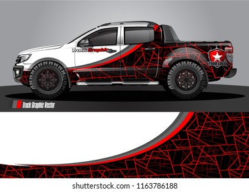 Truck And Car Graphic Vector. Simple Curved Shape With Grunge Background Design For Vehicle Vinyl Wrap 