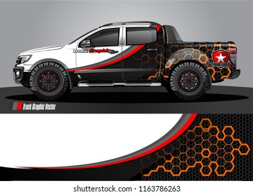 truck and car graphic vector. simple curved shape with grunge background design for vehicle vinyl wrap 