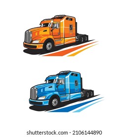 truck car head illustration in orange and blue color