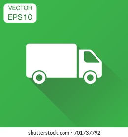 Truck, car icon. Business concept fast delivery service shipping pictogram. Vector illustration on green background with long shadow.