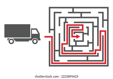 truck car with maze labyrinth icon
