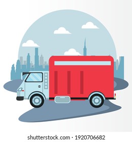 truck car service on the city scene icon vector illustration design