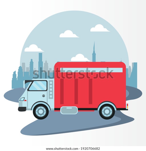 truck car service on the city scene icon vector\
illustration design