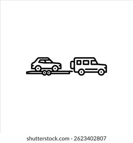 caminhão com o ícone de contorno do reboque do carro. ilustração da linha preta do reboque do carro.