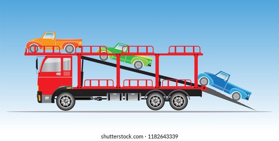 Truck for Car Transportation with old Pick up  Vector and illustration