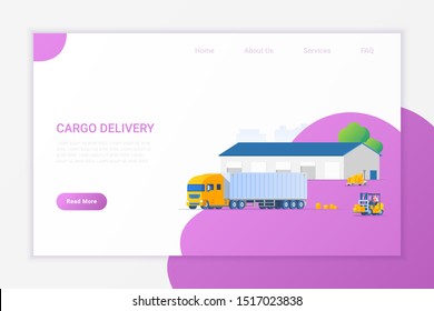 Truck car vehicle near warehouse Cargo Delivery Flat vector illustration.