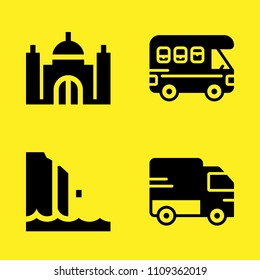 truck, caravan, taj mahal and coast vector icon set. Sample icons set for web and graphic design