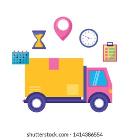 truck cardboard box clock calendar fast delivery business vector illustration