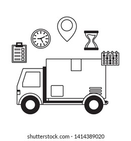 truck cardboard box clock calendar fast delivery business vector illustration