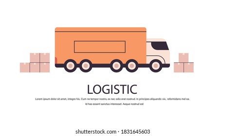 truck with cardboard boxes product goods shipping transport logistic transportation express delivery service concept horizontal isolated copy space vector illustration