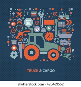 Truck and cargo concept design on dark background,vector