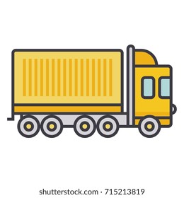 Truck cargo container flat line illustration, concept vector isolated icon 