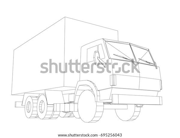 Truck with cargo container.\
Transportation concept. Vector rendering of 3d. Wire-frame\
style