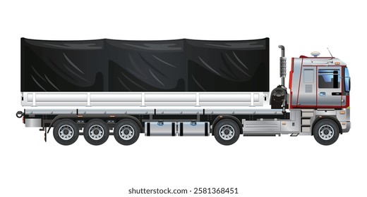 Truck cargo long pickup covered logistic vehicle realistic vector illustration