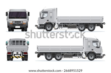 Truck cargo long pickup dump truck car model realistic highly detailed flat vector set illustration