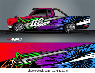 Truck and cargo van decal. Graphic abstract stripe racing background designs for vehicle, rally, race, adventure and car racing livery. Vector