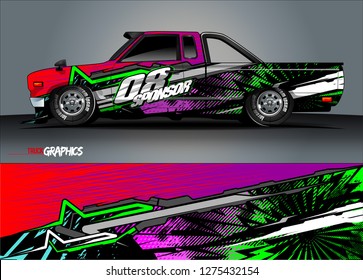 Truck and cargo van decal. Graphic abstract stripe racing background designs for vehicle, rally, race, adventure and car racing livery. Vector