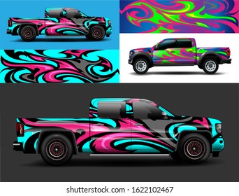 Truck and cargo van wrap design vector. Modern abstract background for car branding