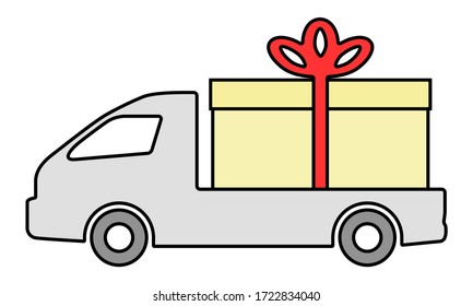 The truck is carrying a box with a gift.