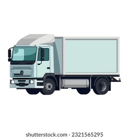 Truck carrying cargo container over white