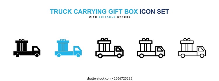 Truck carrying gift box icons vector collection pack.