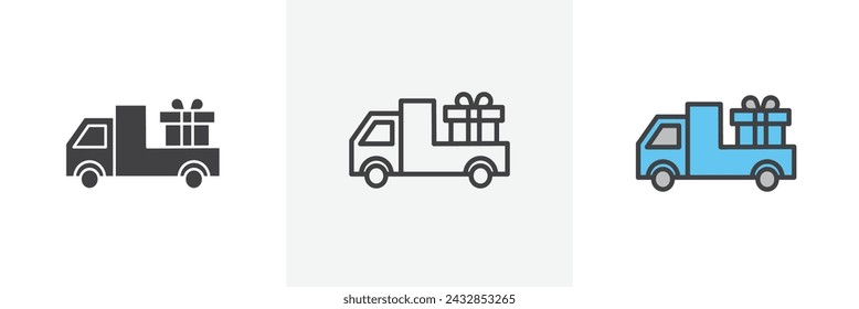 Truck Carrying Gift Box Isolated Line Icon Style Design. Simple Vector Illustration