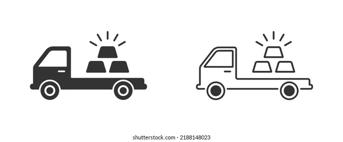 Truck carrying gold bars. Gold on a truck. Vector illustration.