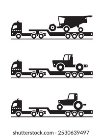 Truck carrying heavy agricultural machinery – vector illustration